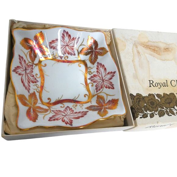 Vintage Royal Chelsea Golden Valley Square Sweets Bone China Dish With Box - Picture 3 of 7